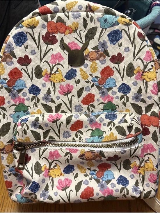 Pokemon Handbags - Pokemon Floral Mini Backpack in White with Multicolor Flower and Character Print